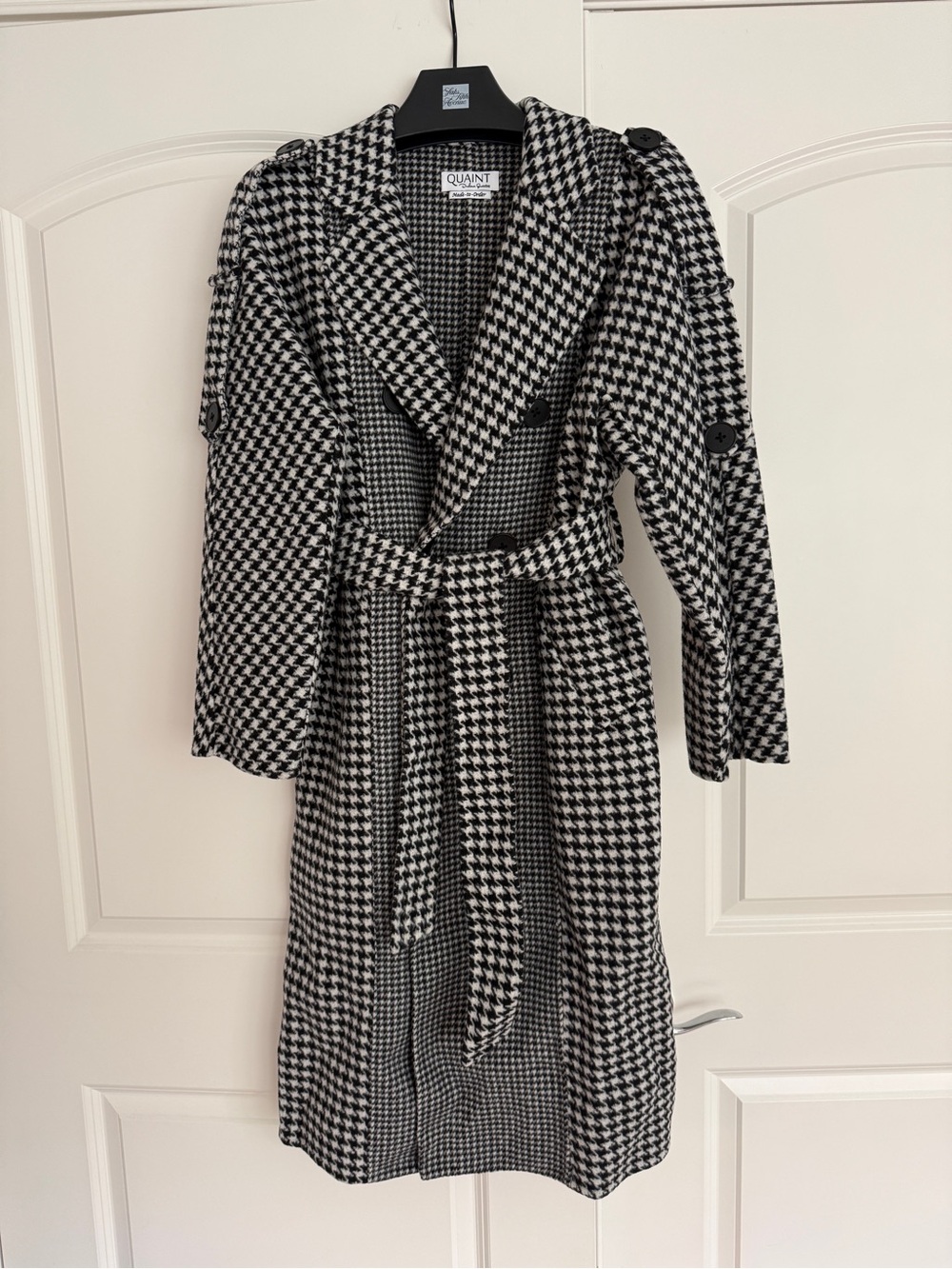 Quaint Stepan Houndstooth Wool Cashmere Wrap Trench Coat Belted Size M